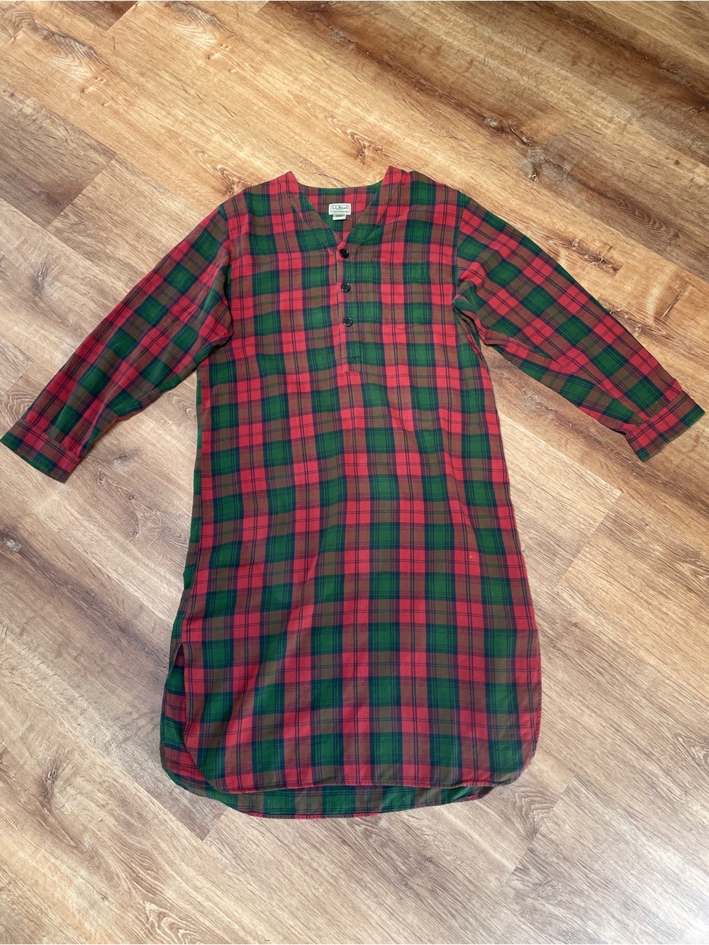 LL Bean Mens Flannel Cotton Nightgown Shirt Dress Medium Plaid Red